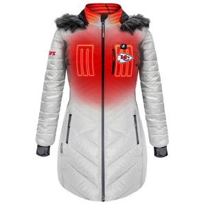 ActionHeat Kansas City Chiefs heated white puffer jacket with faux fur hood