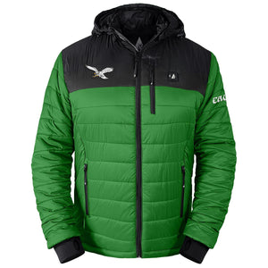 ActionHeat green and black hooded puffer jacket with eagle logo