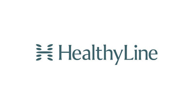 The HealthyLine logo features a stylized teal H graphic composed of dots and a line, next to the word 