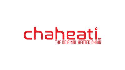 Red Chaheati logo with a flame over the 'i' and 'TM' symbol, above the tagline 'THE ORIGINAL HEATED CHAIR' on a white background.