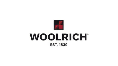 Woolrich logo featuring a black and red plaid square icon above the text 