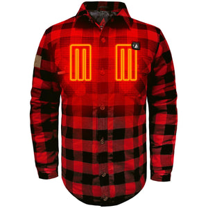 ActionHeat red and black plaid flannel shirt with visible internal heating elements on the chest