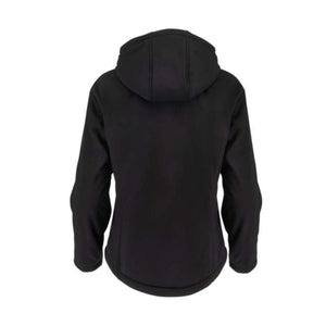 Back view of Radians black hooded softshell jacket