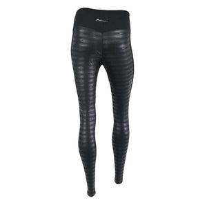 Seirus black leggings with horizontal textured stripes and high waistband