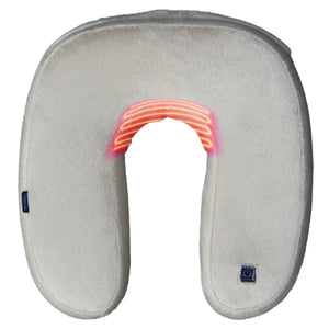 Volt Heat beige plush neck pillow with glowing orange internal heating element and power button