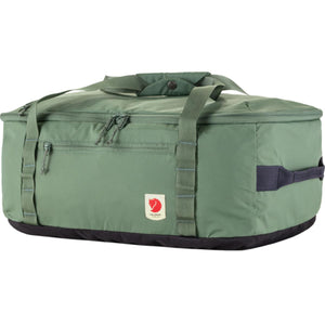 Fjallraven green duffel bag with black base and side handle