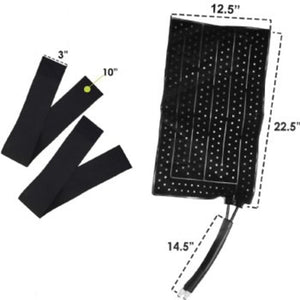 Polar Products cooling pad with dimensions 12.5 by 22.5 inches and two 3 by 10 inch straps