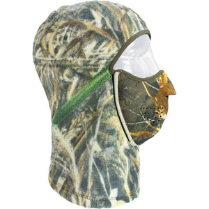 Seirus camo fleece balaclava with integrated face mask on mannequin head
