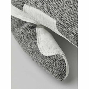 Close up of Hestra grey wool mitten with white leather palm reinforcement