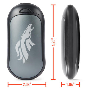 ActionHeat hand warmer with dimensions shown as 4.25 inches tall 2.08 inches wide and 1.06 inches deep