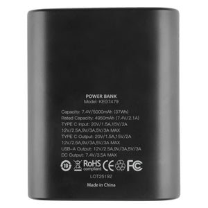 Gobi Heat power bank model KEG7479 with technical specifications printed on the black casing