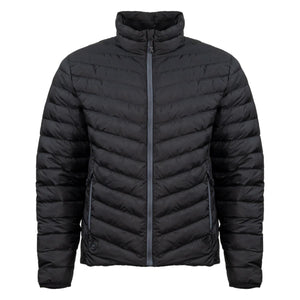 Mobile Warming black quilted puffer jacket with front zipper closure