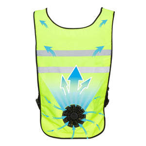 Venture Heat high visibility cooling vest with integrated fan and airflow arrows