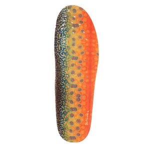 Korkers replacement insole with orange and brown trout skin pattern