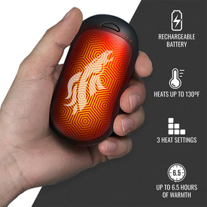 ActionHeat rechargeable hand warmer with three heat settings and 6.5 hours of battery life