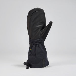 Gordini black insulated winter mitten with leather palm and adjustable wrist strap