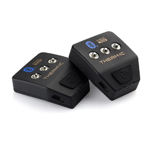 Two black Therm-ic S-Pack 3000 battery packs with Bluetooth connectivity and three metal contact points
