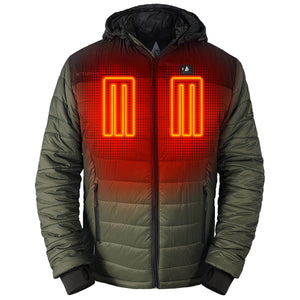 ActionHeat hooded jacket with glowing orange heating elements on the chest