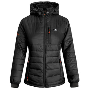 ActionHeat black hooded quilted jacket with front zipper and chest pocket