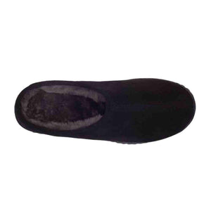 Cloud Nine Sheepskin black suede slipper with dark fur lining viewed from above