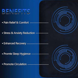 Infographic listing benefits including pain relief, stress reduction, recovery, sleep hygiene, and circulation
