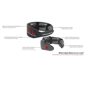 Black Ice cooling therapy system with labeled features including neoprene insulation and molecular alloy coolant
