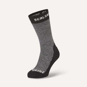 Sealskinz grey and black crew length sock with brand logo on cuff and toe