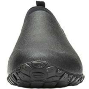 Front view of black Muck slip on shoe with textured rubber sole