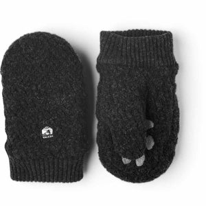 Hestra black wool mittens with dinosaur claw details