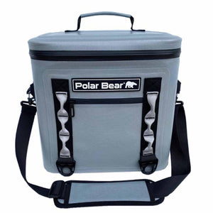 Grey Polar Bear soft cooler bag with shoulder strap and front zipper pocket
