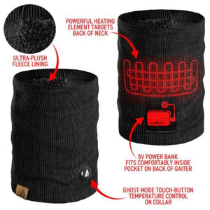 ActionHeat black neck gaiter with fleece lining heating element power bank pocket and touch button control