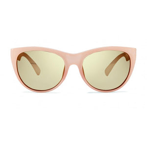 Revo cat eye sunglasses with light pink frames and gold reflective lenses