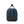 Blue Briggs and Riley duffel bag side view with black leather base and dual zipper closure