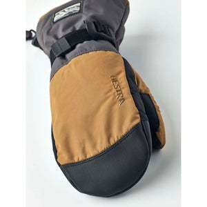 Hestra brown and grey winter mitten with black palm detailing
