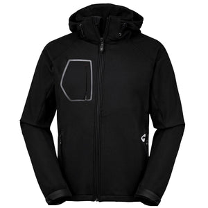 Gerbing black hooded softshell jacket with front zip pockets and chest pocket