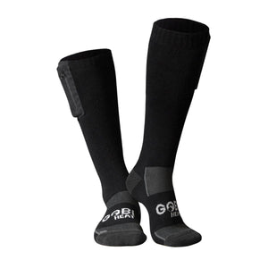 Pair of black Gobi Heat battery heated socks with side battery pocket