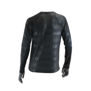 Back view of a black Seirus long sleeve base layer shirt with a subtle chevron pattern