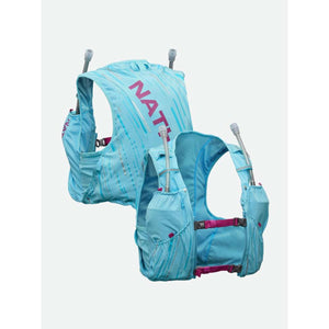 Nathan blue hydration running vest with front pockets and straw nozzles