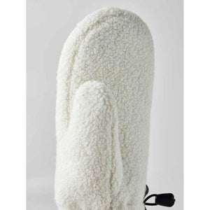 Hestra off-white teddy fleece mitten with black drawstring toggle