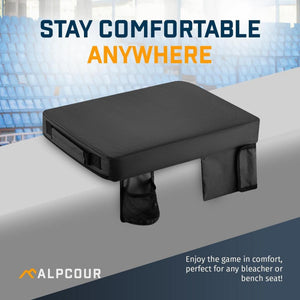 Alpcour black portable bleacher seat cushion with side pockets