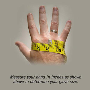 Volt Heat hand measurement guide using a yellow tape measure around the palm