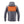 Back view of a grey Kelvin hooded puffer jacket with an orange heated panel across the upper back