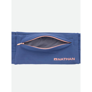 Nathan blue running belt with an open zippered pocket