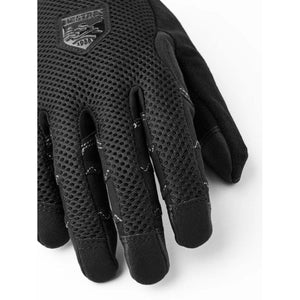 Black Hestra glove with mesh back and logo patch