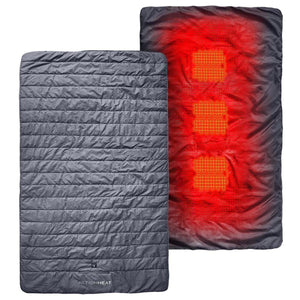 ActionHeat grey quilted heated blanket with visible internal heating elements