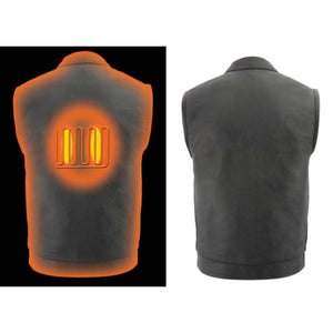Milwaukee Leather heated black leather vest showing heating element location