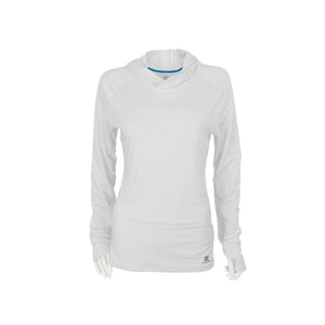 Mobile Cooling white long sleeve hooded shirt with thumbholes