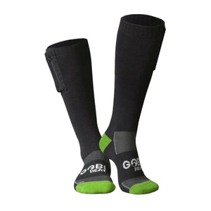 Gobi Heat black heated socks with green toe and heel accents
