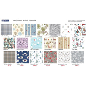 Shavel Microflannel printed sheet set patterns including plaid, floral, animal, and seasonal holiday designs
