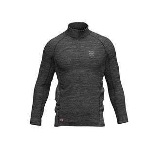 Charcoal grey long sleeve quarter zip base layer with textured side panels